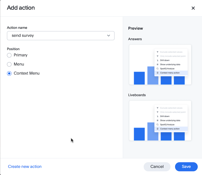 Custom action for a visualization